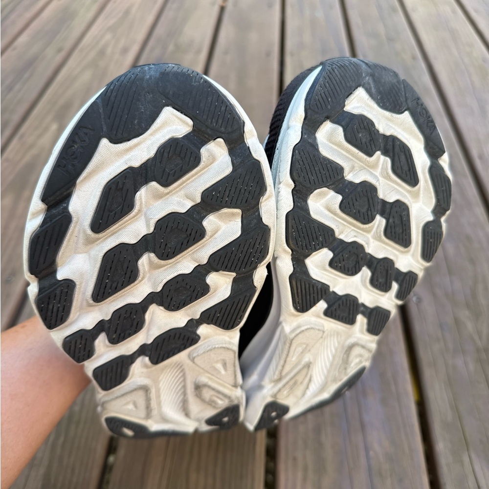 Hoka Clifton 9 Black and White Athletic Shoes - Picture 9 of 10